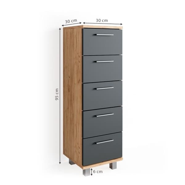 Förvaringsmöbel för badrum Ilias, 30x95cm, Gyllene ek, Vicco