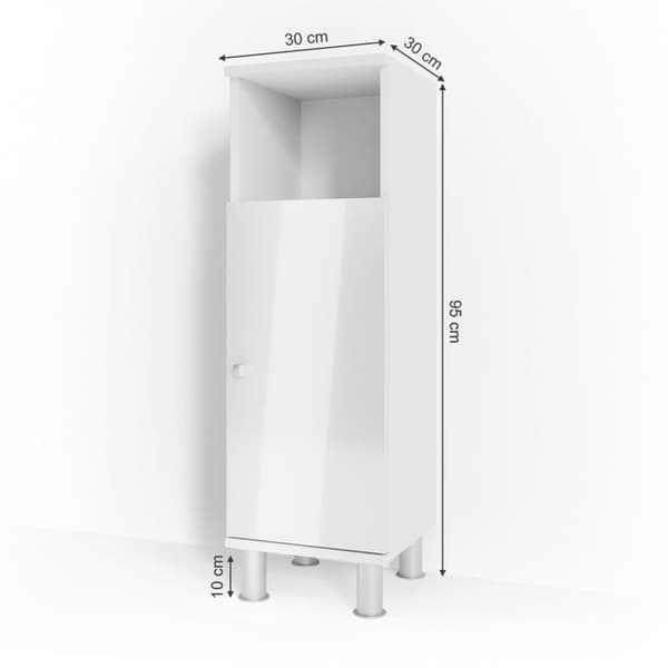 Badrumsförvaringsmöbel Fynn, 30x95cm, Högglans vit, Vit, Vicco
