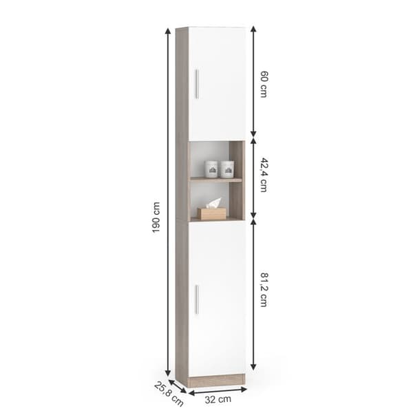 Förvaringsmöbel för badrum Luis, 32x190cm, Sonoma, Brun, Vicco