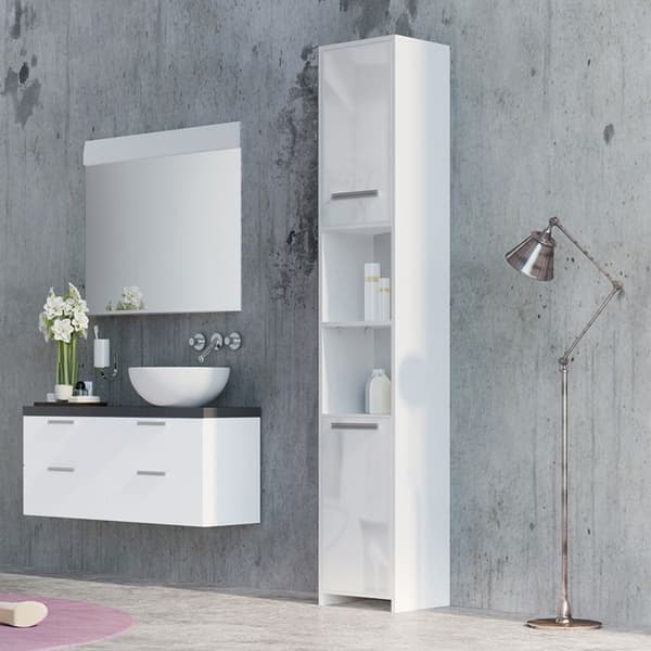 Badrumspelare - Bianco - 1950 x 300 x 300 mm - Blank vit - Klassisk - Att stå på golvet