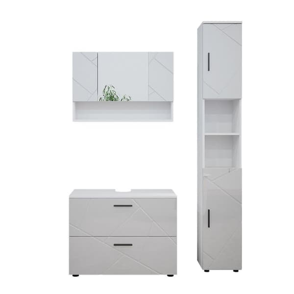 Ensemble de badrumsmöbler Irma, 3 delar, lågskåp 80 cm, Vit högglans, Vit, Vicco