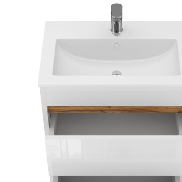 Ensemble möbler bad Detmold, 2 delar, låg skåp 60 cm, Blank vit/Gold ek, Gold styrka ek, Vicco