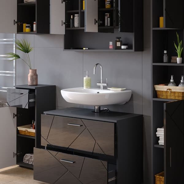 Badrumsinredning Irma, 5 delar, Anthracite hög glans, Anthracite, Vicco