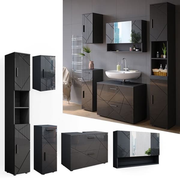 Badrumsinredning Irma, 5 delar, Anthracite hög glans, Anthracite, Vicco