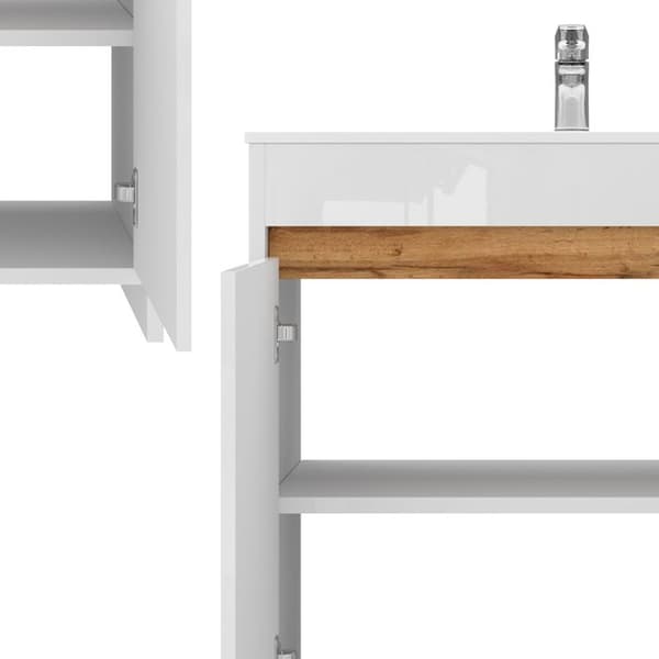 Ensemble möbler bad Lemgo, 2 delar, låg skåp 80 cm, Vit hög glans, Vit, Vicco
