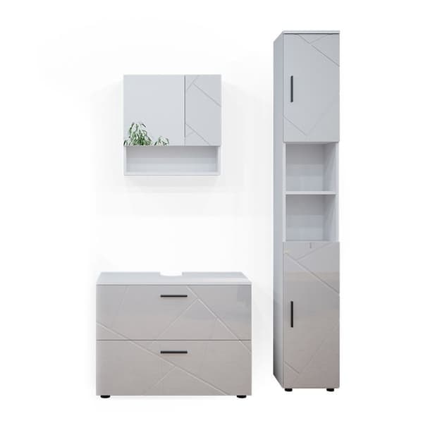 Ensemble meubles bain Irma, 3 delar, med lådhörn och hög skåp, Vit högblanka, Vit, Vicco