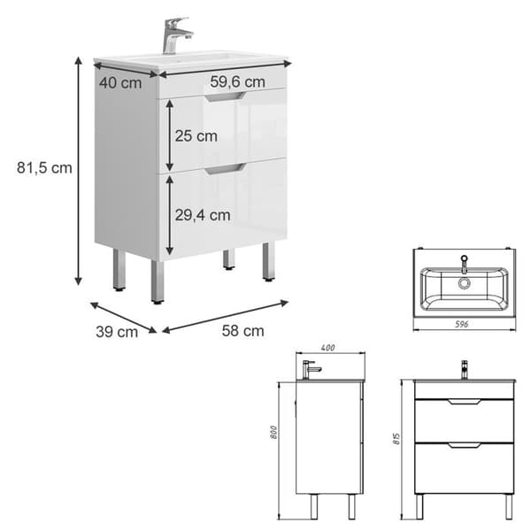 Ensemble möbler badrum Clayton, 2 delar, låg skåp 60 cm, Vit, Vicco