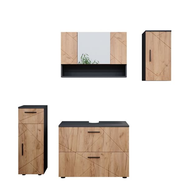 Badmöbelset Irma, 4 delar, Guld/eik/antracit, Antracit, Vicco