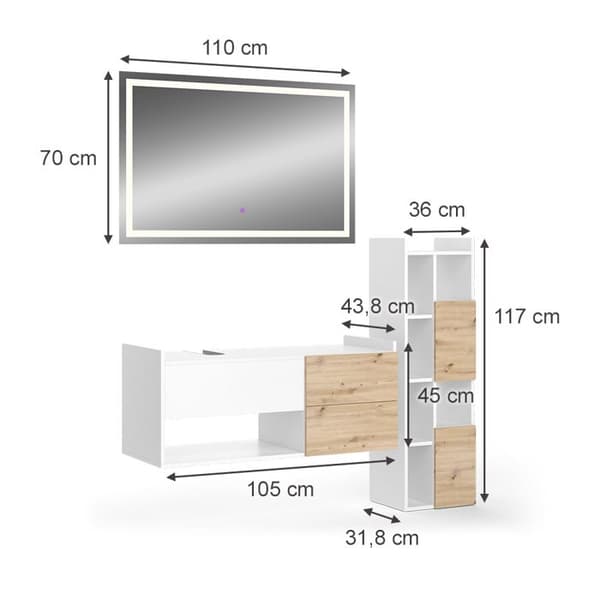 Badrumsinredning Set Alf, 3 delar, Vit, Ek, Vicco