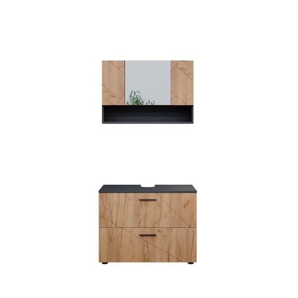 Ensemble möbler bad Irma, 2 delar, lågskåp 80 cm, Guld ek/kol, Kol, Vicco