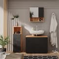 Miniatyrbild 4 av 6: Ensemble de meubles de salle de bain Irma, 3 pièces, avec armoire centrale, Anthracite rayé, Chêne doré, Vicco