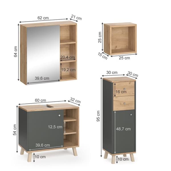 Badrumsinredning Set Senyo, 4 delar, Antracit, Guldock, Vicco