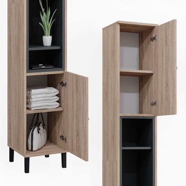 Badrumsmöbel Aquis, 30x190cm med dörrar och öppna fack, Sonoma, Brun, Vicco