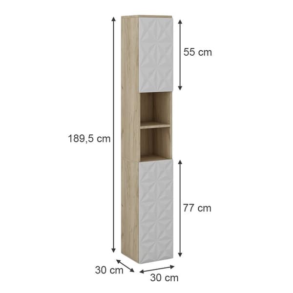 Badmöbel Edge, 30x189,5cm med 2 dörrar och 3 fack, Vit, Ek, Vicco