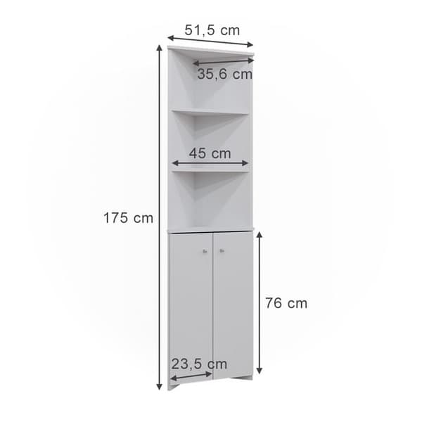 Badrums Möbel Fynn, 51.5x175cm Hörnskåp med 2 dörrar, Vit, Vit, Vicco