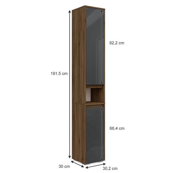 Förvaringsmöbel för badrum Majest, 30.2x190cm, Antracit Hög glans, Brunt, Vicco