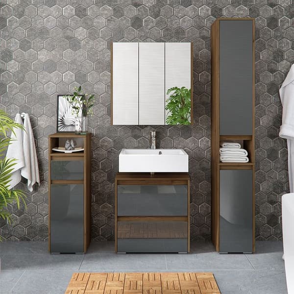 Förvaringsmöbel för badrum Majest, 30.2x190cm, Antracit Hög glans, Brunt, Vicco