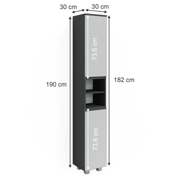 Badrumsförvaringsmöbel J-form, 30x190cm, Vit, Antracit, Vicco
