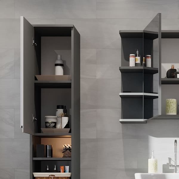Badrumsförvaringsmöbel J-form, 30x190cm, Vit, Antracit, Vicco