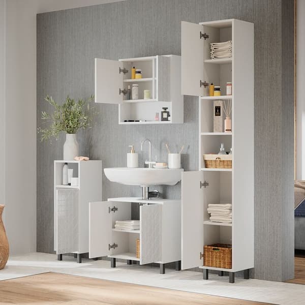 Förvaringsmöbel för badrum Agasta, 30x190.3cm, Vit, Vit, Vicco