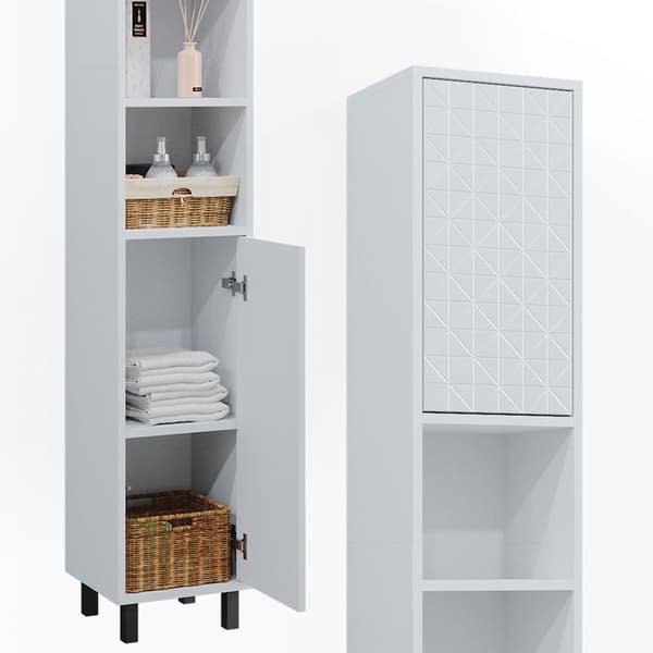 Förvaringsmöbel för badrum Agasta, 30x190.3cm, Vit, Vit, Vicco