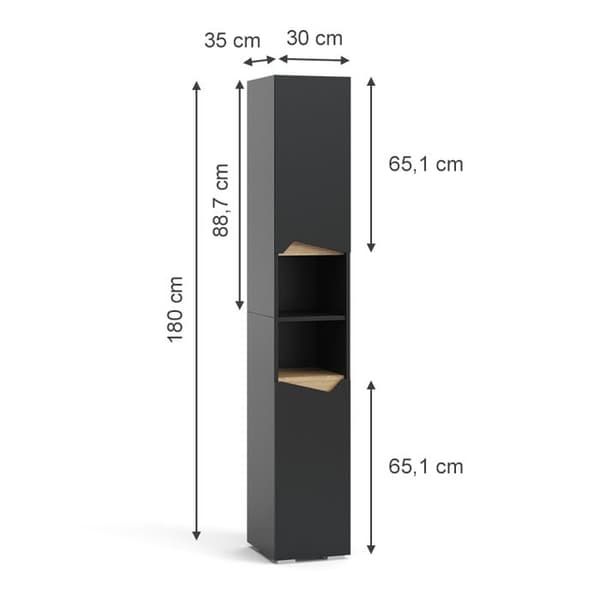 Möbel badrummet Marelle, 30x180cm med dörrar och öppna fack, Antracit, Antracit, Vicco
