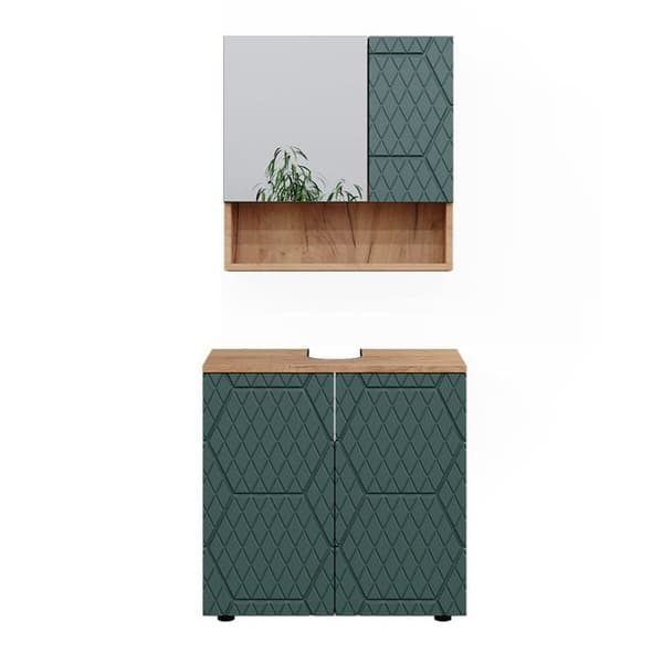 Badrumsinredning Irma, 2 delar, underskåp 60 cm, Grön/guldbrun Ek, Guldbrun Ek, Vicco