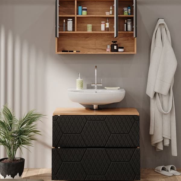 Badrumsinredning Irma, 2 delar, kommod 80 cm, antracitrandig, gyllene ek, Vicco