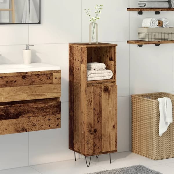 vidaXL Kylpyhuoneen kaappi vanha puu 30x30x100 cm tekninen puu