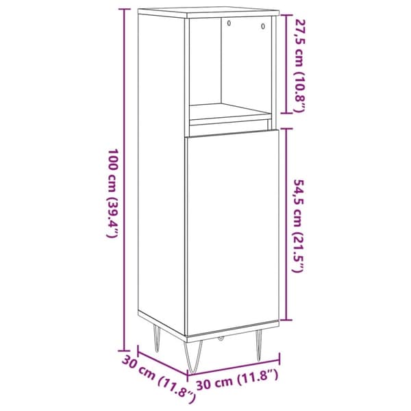 vidaXL Baderomsskap artisan eik 30x30x100 cm konstruert tre
