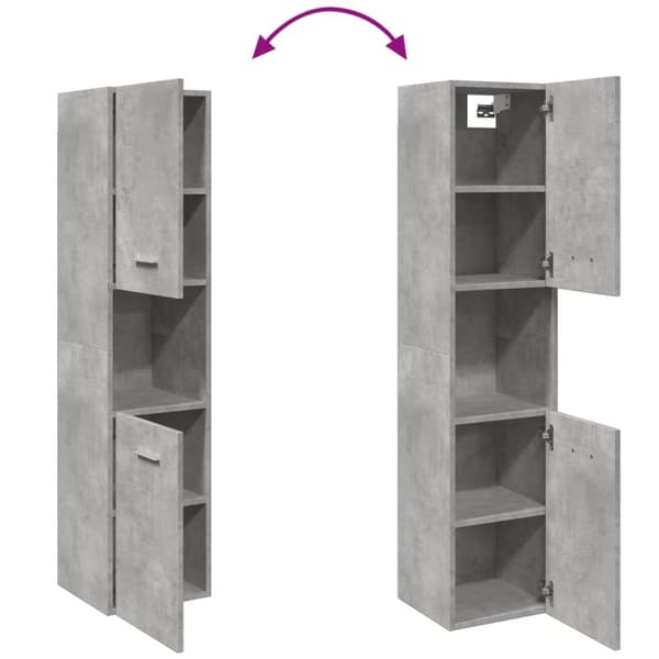vidaXL Kylpyhuoneen seinäkaappi betoninharmaa 30x30x130 cm lastulevy