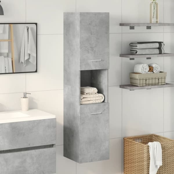 vidaXL Kylpyhuoneen seinäkaappi betoninharmaa 30x30x130 cm lastulevy
