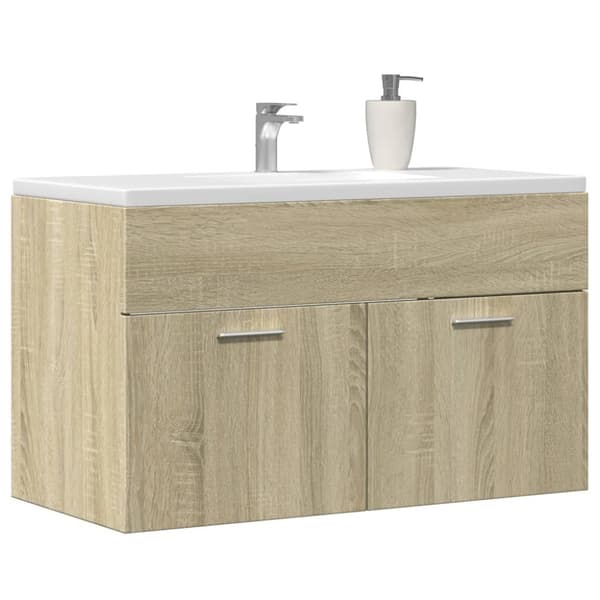 vidaXL skab til håndvask 80x38,5x46 cm konstrueret træ sonoma-eg