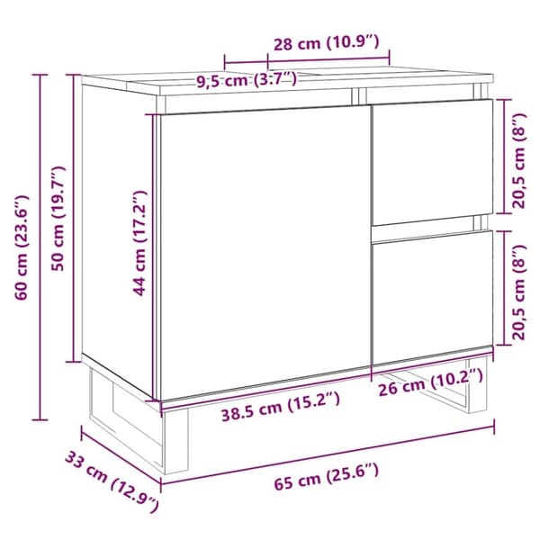 vidaXL badeværelsesskab 65x33x60 cm konstrueret træ sonoma-eg