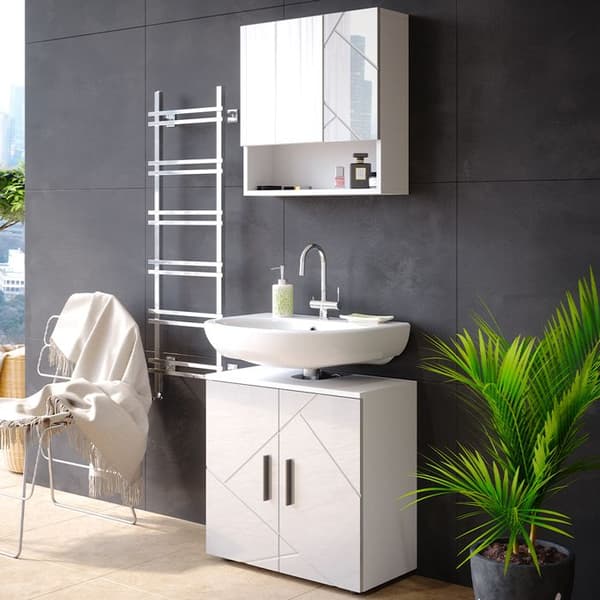 Ensemble meubles bain Irma, 2 delar, låghöjdsskåp 60 cm, Vit hög glans, Vit, Vicco