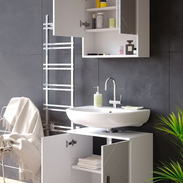 Ensemble meubles bain Irma, 2 delar, låghöjdsskåp 60 cm, Vit hög glans, Vit, Vicco
