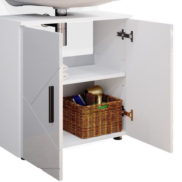 Ensemble meubles bain Irma, 2 delar, låghöjdsskåp 60 cm, Vit hög glans, Vit, Vicco