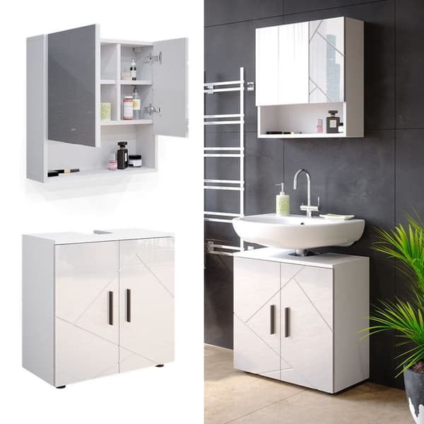 Ensemble meubles bain Irma, 2 delar, låghöjdsskåp 60 cm, Vit hög glans, Vit, Vicco