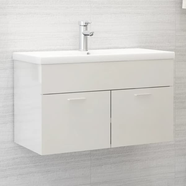 Tvättställsskåp vit högglans 80x38,5x46 cm konstruerat trä