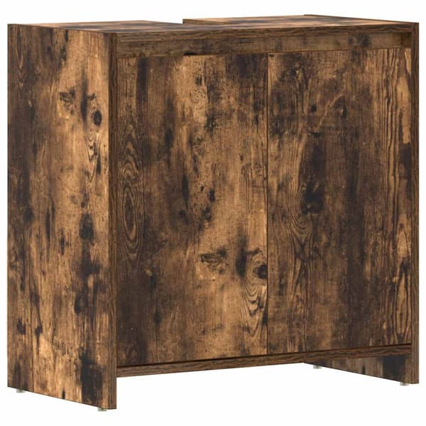 Badrumsskåp rökfärgad ek 60x33x61 cm konstruerat trä