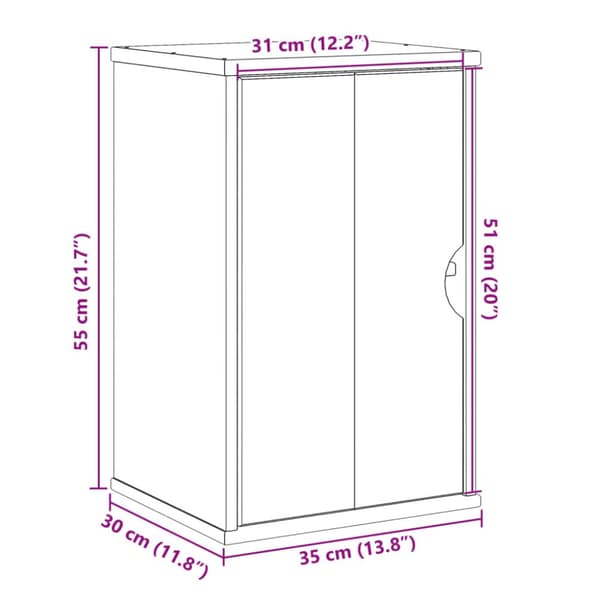 vægskab til badeværelse OTTA 35x30x55 cm massivt fyrretræ