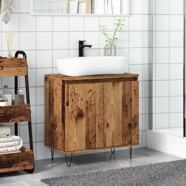 badeværelsesskab 58x33x60 cm konstrueret træ antikt træ