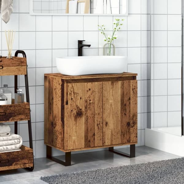 badeværelsesskab 58x33x60 cm konstrueret træ antikt træ