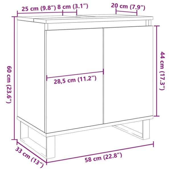 badeværelsesskab 58x33x60 cm konstrueret træ antikt træ