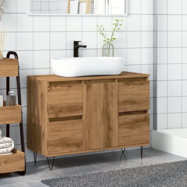 badeværelsesskab 80x33x60 cm konstrueret træ kunsteg