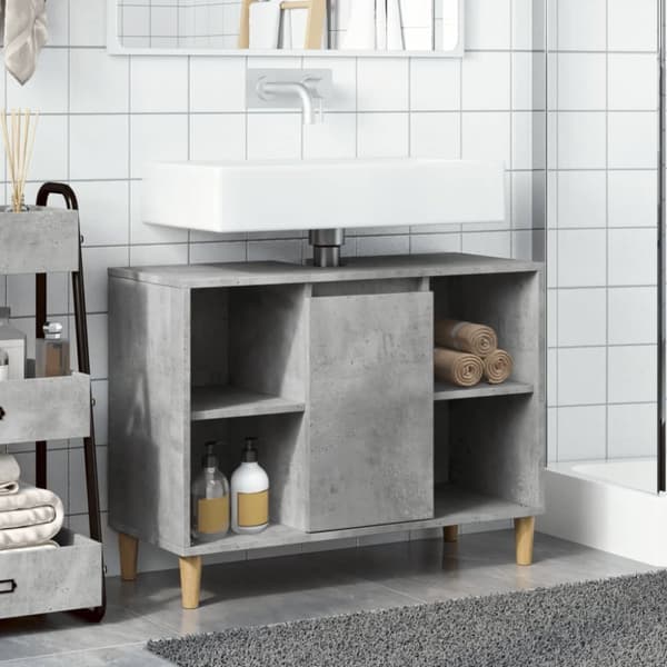 Kylpyhuoneen kaappi betoninharmaa 80x33x60 cm tekninen puu