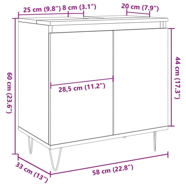 Kylpyhuoneen kaappi betoninharmaa 58x33x60 cm tekninen puu