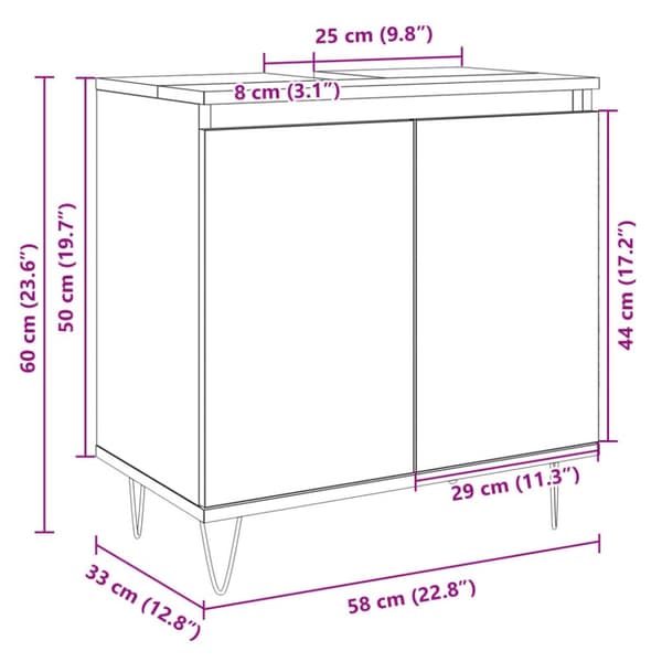 Badrumsskåp sonoma-ek 58x33x60 cm konstruerat trä