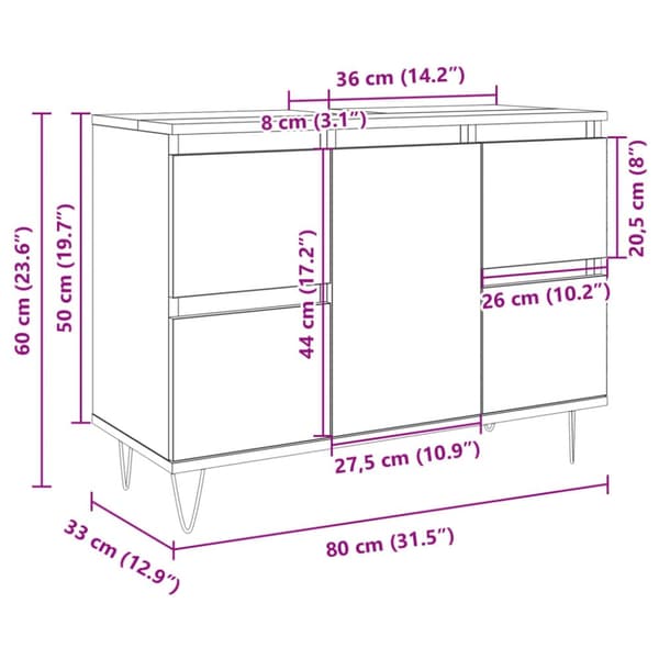 badeværelsesskab 80x33x60 cm konstrueret træ sonoma-eg