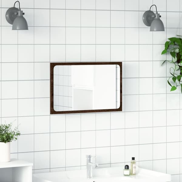 badeværelsesspejl m. LED 60x8,5x38 cm konstrueret træ brunt eg